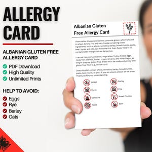 Albanese glutenvrije allergiekaart voor reizen en restaurants | Tarwe- en glutenvrije/coeliakie-allergie in Albanië (digitale download)
