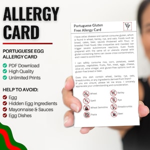 Tarjeta Portuguesa de Alergia al Huevo para Viajes y Restaurantes / Alergia al Huevo en Portugal (Descarga Digital)