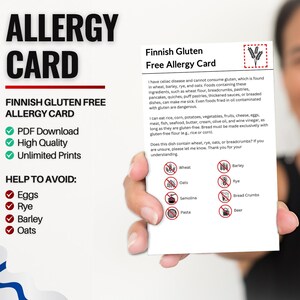 Finse glutenvrije allergiekaart voor reizen en restaurants | Tarwe- en glutenvrije/coeliakie-allergie in Finland (digitale download)