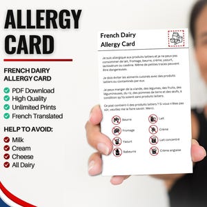 Franse zuivelallergiekaart voor reizen en restaurants | Melk- en zuivelallergie in Frankrijk (digitale download)