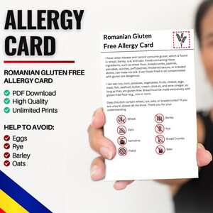 Roemeense glutenvrije allergiekaart voor reizen en restaurants | Tarwe- en glutenvrije/coeliakie-allergie in Roemenië (digitale download)