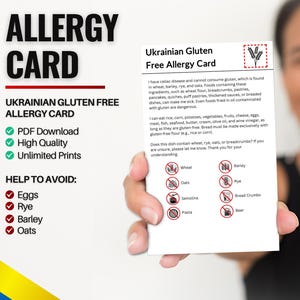 Oekraïense glutenvrije allergiekaart voor reizen en restaurants | Tarwe- en glutenvrije/coeliakie-allergie in Oekraïne (digitale download)