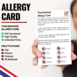 Thai Seafood Allergiker Karte | Restaurant-Karte für Fischallergiker | Allergiekarten für Reisen in Thailand (Digitaler Download)