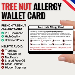 Franse reiskaart voor allergie voor boomnoten | Allergie voor boomnoten in Frankrijk | Digitale download voor restaurants en cafés | Allergiekaart voor reizen