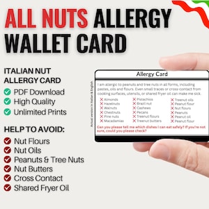Peanut & Tree Nut Allergy Travel Card in Italian | Nut Allergy Dining Card for Italy | Printable Digital Download