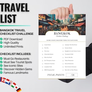 Imprimível para Viagem a Bangkok | Planejador de Atividades para a Vida e Lista de Desejos para Bangkok em PDF
