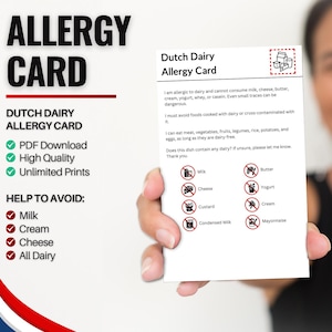 Carte néerlandaise des allergies aux produits laitiers pour les voyages et les restaurants | Lait et allergie aux produits laitiers aux Pays-Bas (téléchargement numérique)