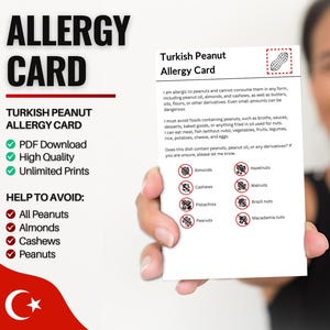 Turkse pinda-allergiekaart voor reizen en restaurants | Pinda- en notenallergie in Turkije (digitale download)
