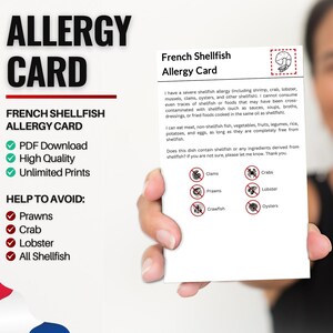 Französische Muschel-Allergiker Karte für Reise & Restaurants | Garnelen- und Krebstier-/Schalentierallergie in Frankreich (Digitaler Download)
