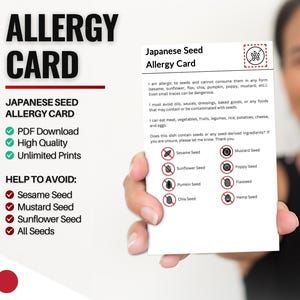 Japanse zaadallergiekaart voor reizen en restaurants | Sesam- en zaadallergie in Japan (digitale download)