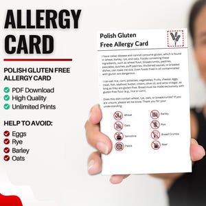 Poolse glutenvrije allergiekaart voor reizen en restaurants | Tarwe- en glutenvrije/coeliakie-allergie in Polen (digitale download)