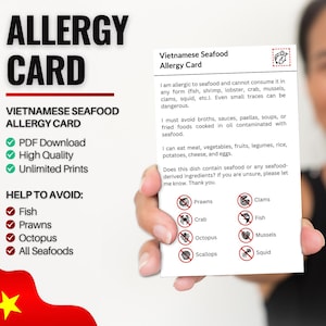 Vietnamese kaart met allergie voor zeevruchten | Restaurantkaart voor zeevruchtenallergie | Allergiekaarten voor op reis (digitale download)