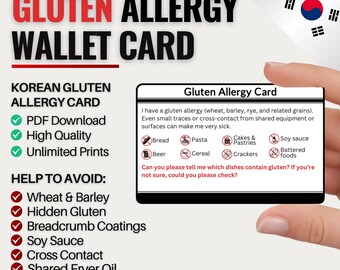 Glutenallergie-reiskaart in het Koreaans | Coeliakierestaurantkaart voor Zuid-Korea | Digitale download