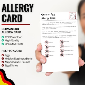 Tarjeta alemana de alergia al huevo para viajes y restaurantes / Alergia al huevo en Alemania (Descarga digital)