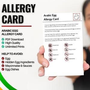 Arabisch Ei-Allergiker Karte für Reisen & Restaurants | Ei Allergie in Saudi Arabien (Digitaler Download)
