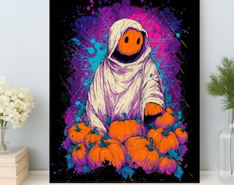 Pumpkin Ghost Paint by Numbers Kit: DIY Acrylic Painting, Halloween Graffiti Canvas Wall Art