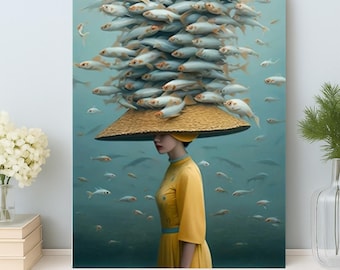 Surreal Fish Lady Paint by Numbers Kit: DIY Wall Art