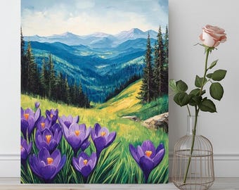 Lila Blumen Berg Malen nach Zahlen Kit: DIY Acryl Landschaftsbild