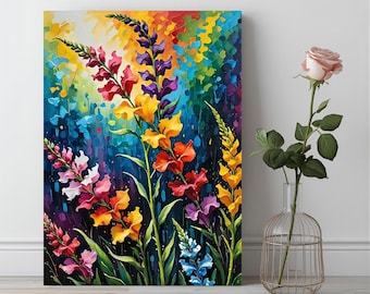 Rainbow Gladiolus Paint by Numbers Kit | Abstract Flower Canvas, DIY Acrylic Painting Set