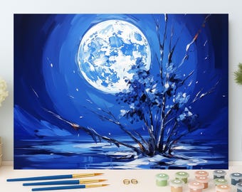 Blue Moon Night Sky Paint by Numbers Kit: DIY Acrylic Painting