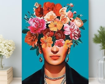 Kit de pintura por números Frida Floral – Arte acrílico de mujer moderna, pintura facial bohemia DIY