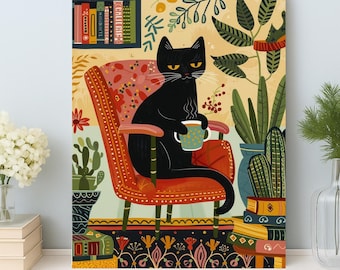 Black Cat Paint by Numbers Kit: Cozy Home Decor DIY Canvas