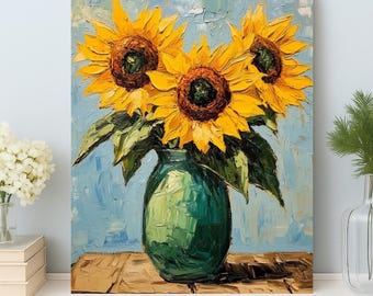 Kit de pintura por números de jarrón de girasol: Arte en lienzo brillante para adultos