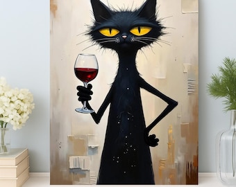 Black Cat with Wine Paint by Numbers Kit: Funny DIY Canvas Art