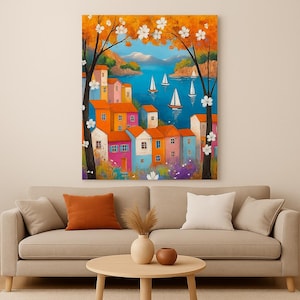 Seaside Town Paint by Numbers Kit: DIY Acrylic Canvas Art, Home Decor, Sip & Paint