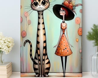 Cat & Girl Paint by Numbers Kit: DIY Acrylic Painting, Relaxing Canvas Art Activity