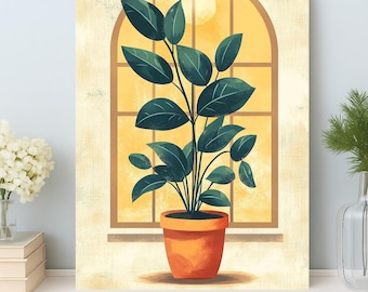 Kit de peinture numérotée pour plante d'intérieur : peinture botanique à faire soi-même, décoration murale plante verte moderne