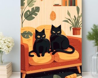 Black Cat Paint by Numbers Kit: DIY Cozy Cat Painting, Modern Feline Wall Art