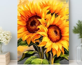 Kit de pintura de girasoles por números: arte floral acrílico DIY sobre lienzo