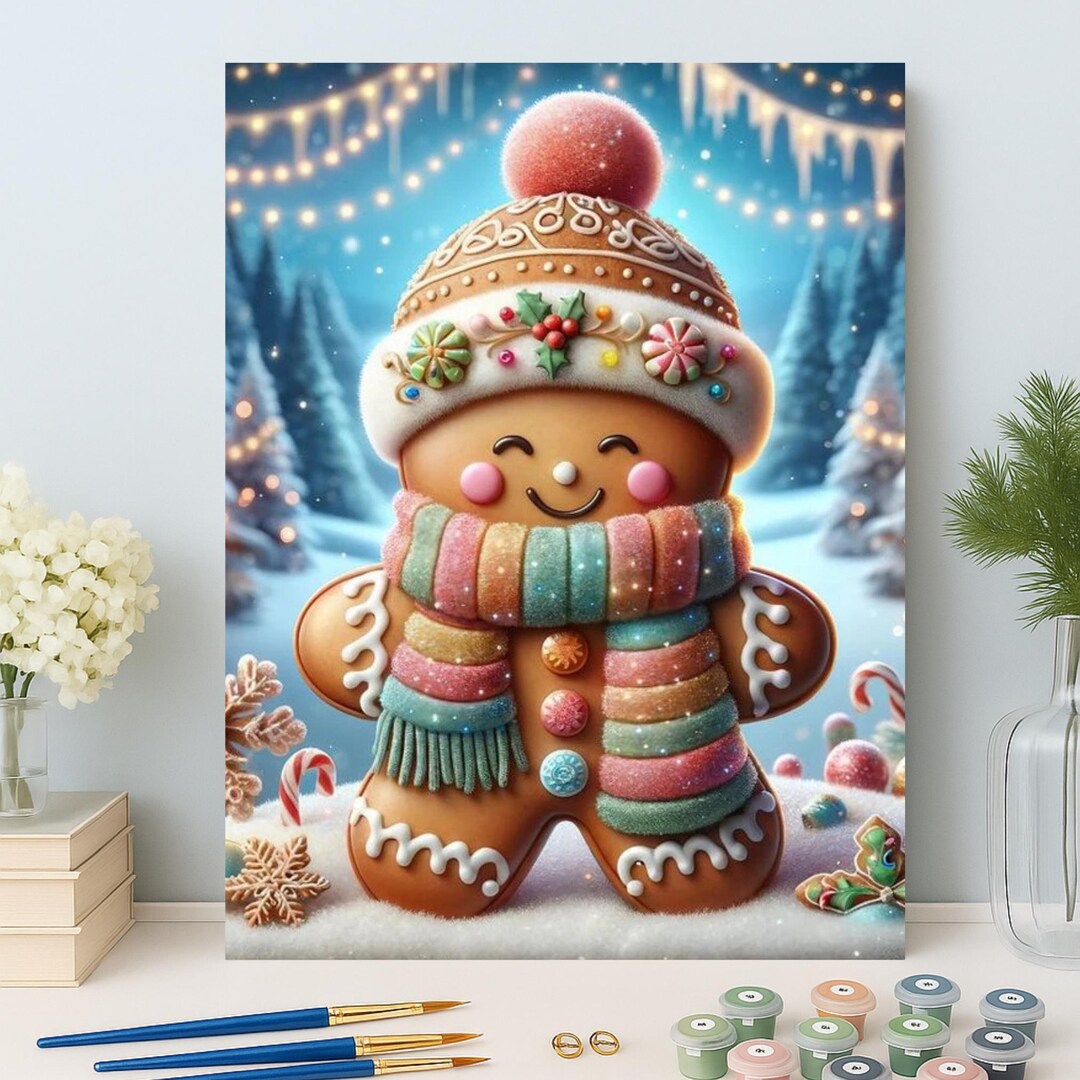 Gingerbread Paint by Numbers Kit: Cute Holiday Winter Scene, DIY ...