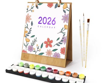 2026 Floral Paint-By-Numbers Desk Calendar: DIY Art Kit