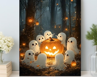 Halloween Ghosts Paint by Numbers Kit: Spooky Pumpkin Acrylic Art