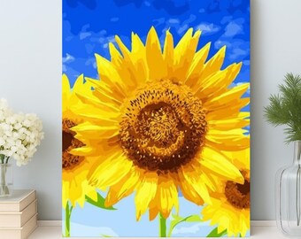 Kit de pintura de girasoles por números: pintura acrílica DIY, arte floral para pared