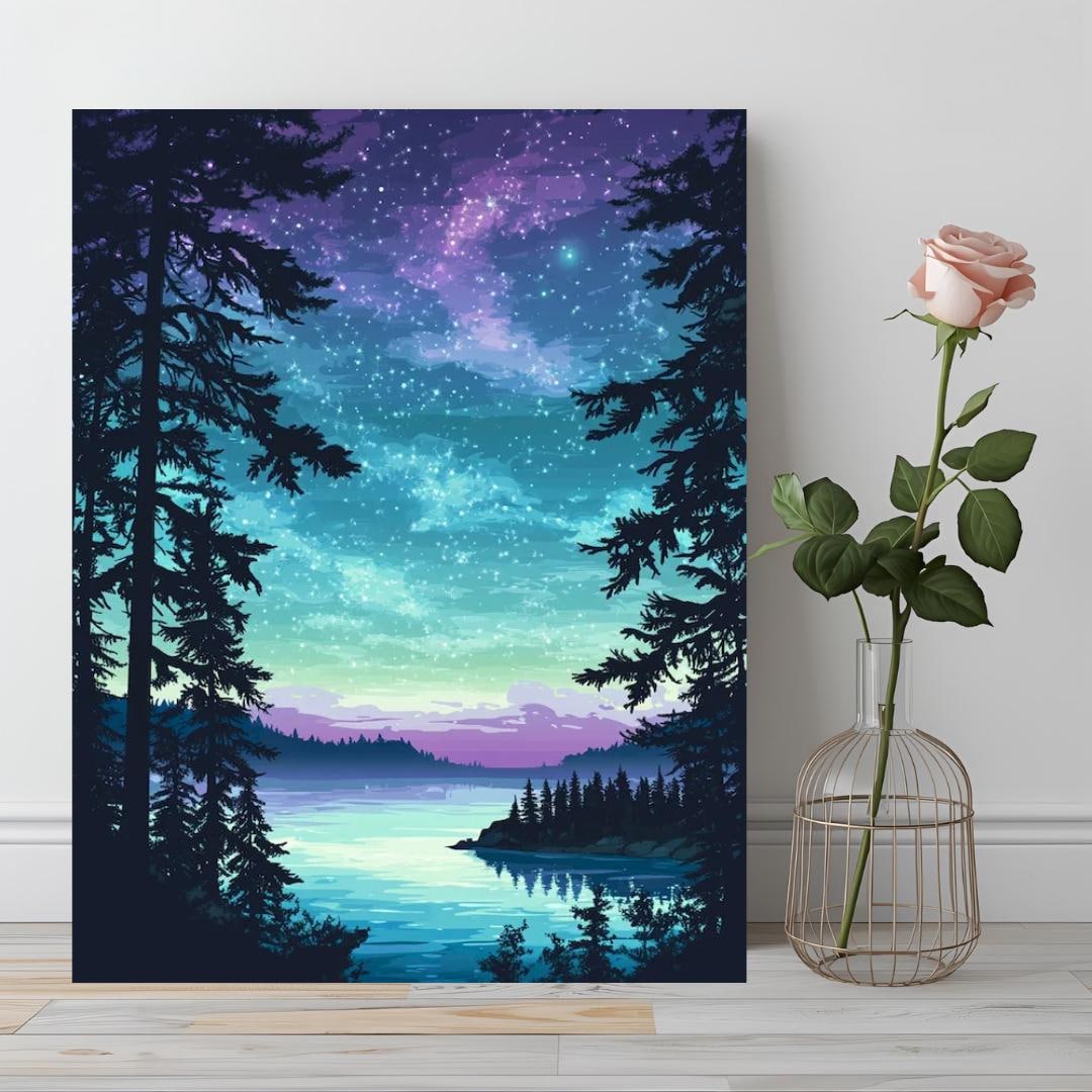 Starry Night Sky Paint by Numbers Kit: DIY Forest Landscape Art - Etsy
