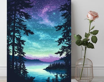 Starry Night Sky Paint by Numbers Kit: DIY Forest Landscape Art