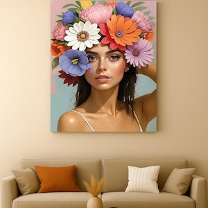 Floral Woman Paint by Numbers Kit: Flowers Covering Woman&#39;s Head, DIY Home Decor
