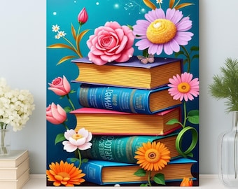 Floral Books Paint by Numbers Kit: Literary DIY Canvas Art