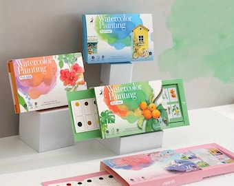 Watercolor Painting Set:  Pull-Box Art Kit with 20 Sheets, Brush & Paints