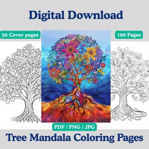 Tree Mandala Coloring Book: 100 Printable Pages for Adults (Digital Download)