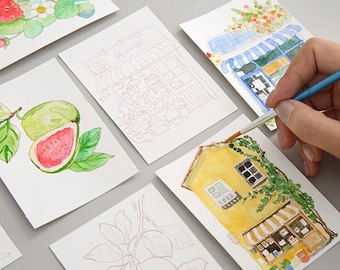 Watercolor Painting Set:  Pull-Box Art Kit with 20 Sheets, Brush & Paints