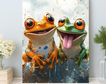 Kit met verf op nummer kikkers: schattige dierenmuurkunst, grappig kikkerpaar schilderen, doe-het-zelfkunstcadeau voor volwassenen en kinderen, kleurrijk natuurdecor