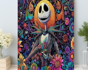 Gothic Skeleton Paint by Numbers Kit: Colorful Halloween DIY Canvas Art, Home Decor