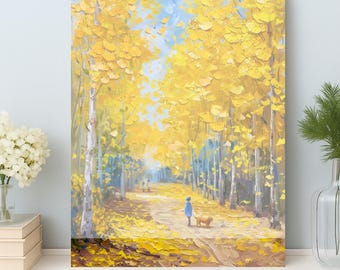 Kit de pintura por números Sendero de otoño dorado: Arte mural DIY de paisaje escénico