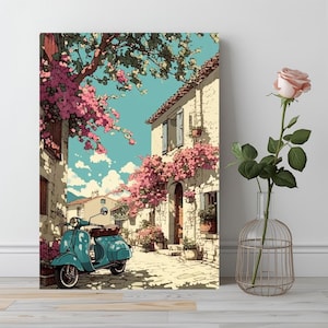 Italian Village Paint by Numbers Kit: Vespa Town Street Scene, DIY Adult & Kids Kit