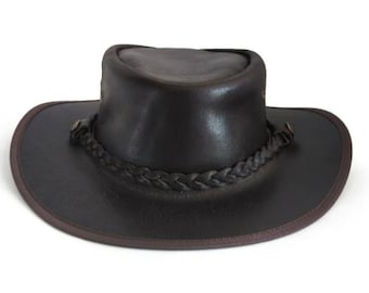 Men's Genuine Leather Outback Cowboy Hat – Crushable Style with Braided Band | Handmade Western Hat