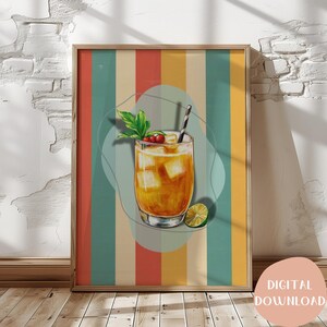 Vintage Cocktail Art Print: Classy Home Bar Decor Digital Download, Printable Wall Art